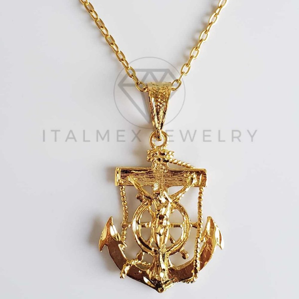 18K Gold Plated Anchor Christ Pendant & 24" Chain